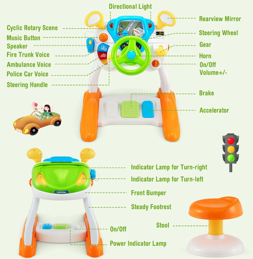 Driver Kids Steering Wheel Toy - Pretend Play Driving Simulated Toy - Image 3